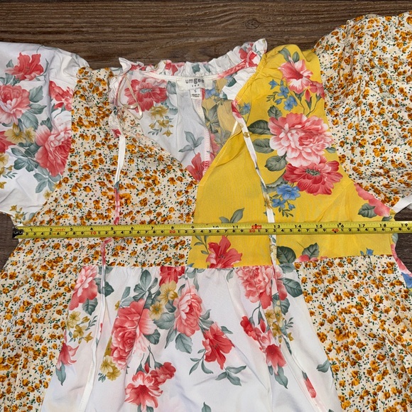 Umgee USA Boho Floral Patchwork Dress Small Ruffle Neck - Picture 7 of 8